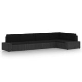 5 Piece Garden Lounge Set with Cushions Black Poly Rattan