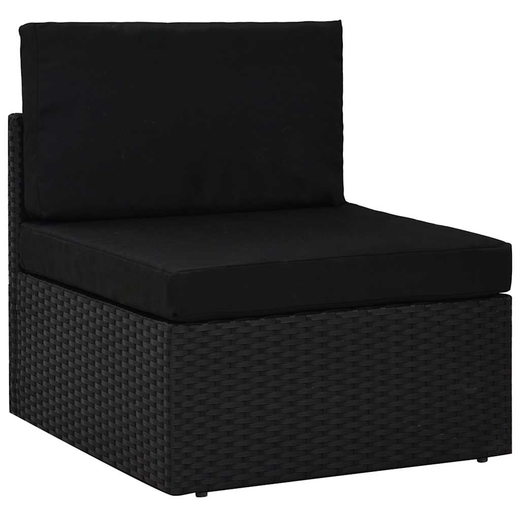 5 Piece Garden Lounge Set with Cushions Black Poly Rattan