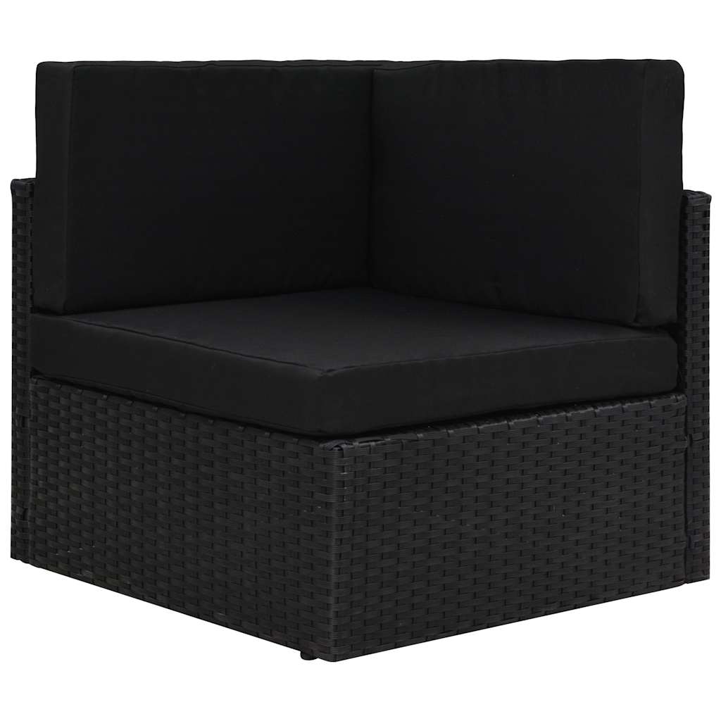 5 Piece Garden Lounge Set with Cushions Black Poly Rattan