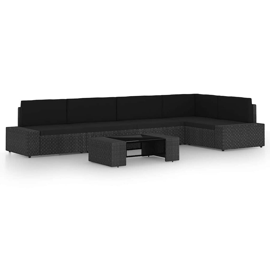 6 Piece Garden Lounge Set with Cushions Black Poly Rattan
