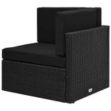 6 Piece Garden Lounge Set with Cushions Black Poly Rattan - Low Angle