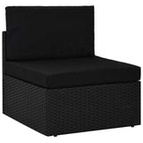 6 Piece Garden Lounge Set with Cushions Black Poly Rattan - Front View