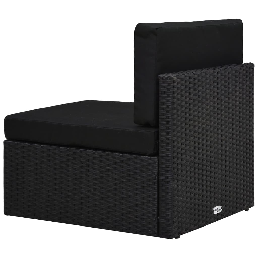 6 Piece Garden Lounge Set with Cushions Black Poly Rattan