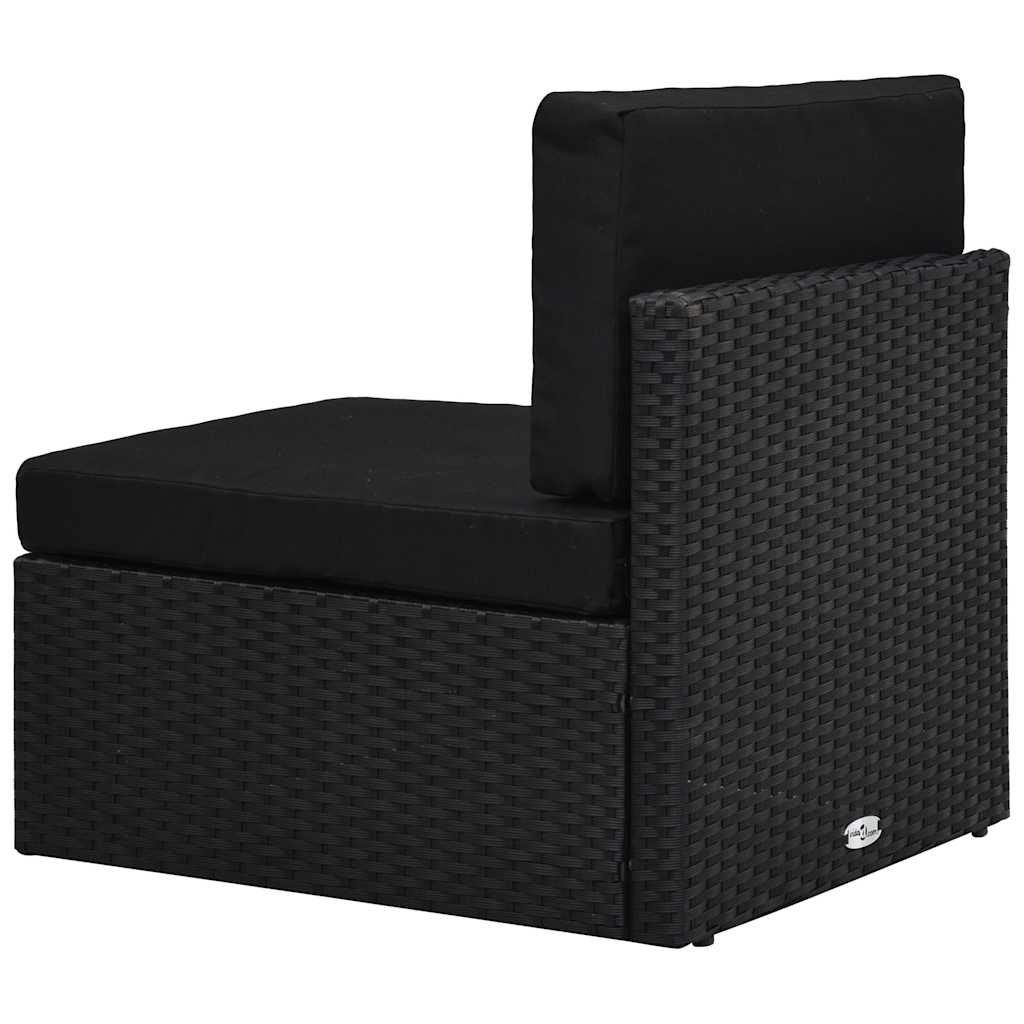 8 Piece Garden Lounge Set with Cushions Black Poly Rattan