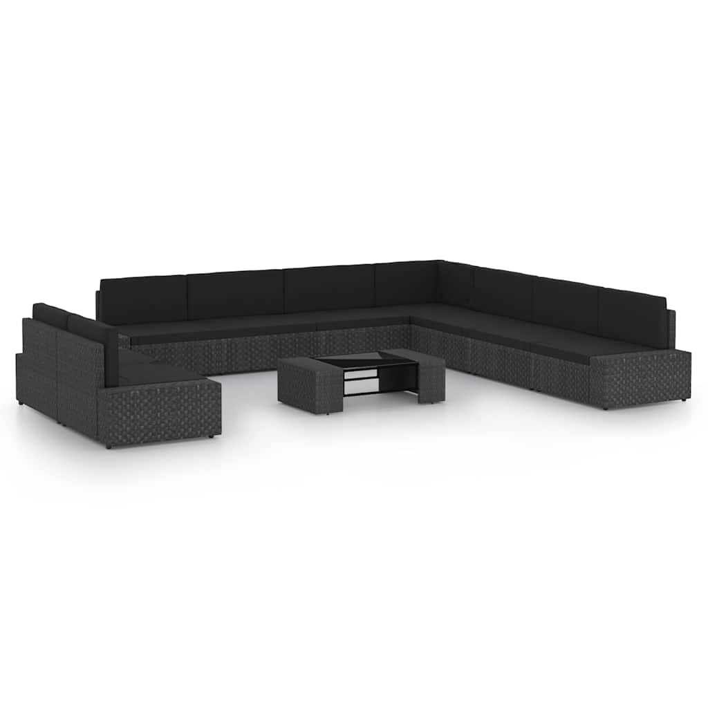 10 Piece Garden Lounge Set with Cushions Black Poly Rattan