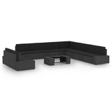 10 Piece Garden Lounge Set with Cushions Black Poly Rattan