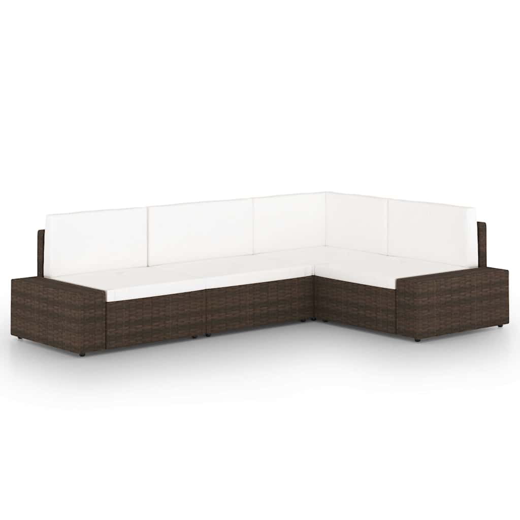 4 Piece Garden Lounge Set with Cushions Brown Poly Rattan