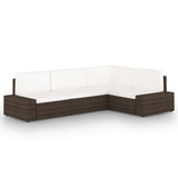 4 Piece Garden Lounge Set with Cushions Brown Poly Rattan