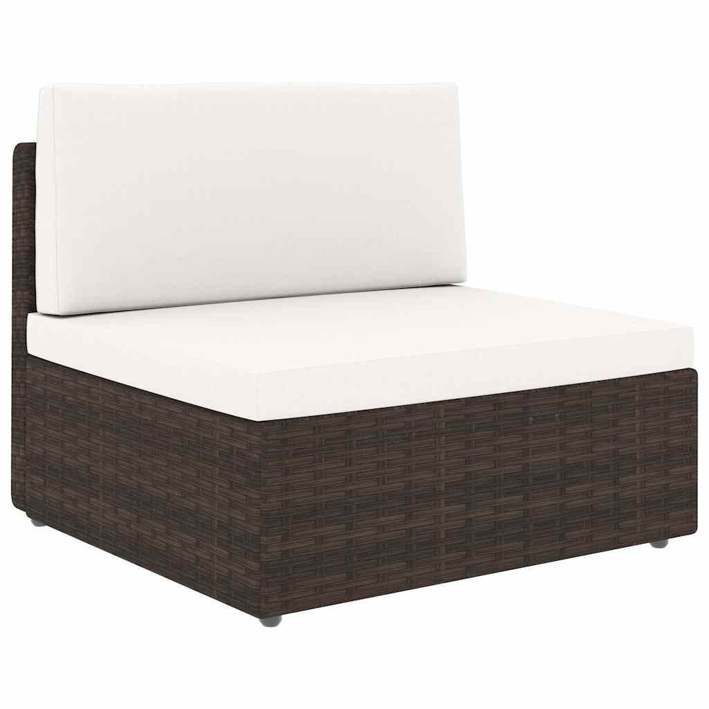 4 Piece Garden Lounge Set with Cushions Brown Poly Rattan