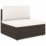 4 Piece Garden Lounge Set with Cushions Brown Poly Rattan