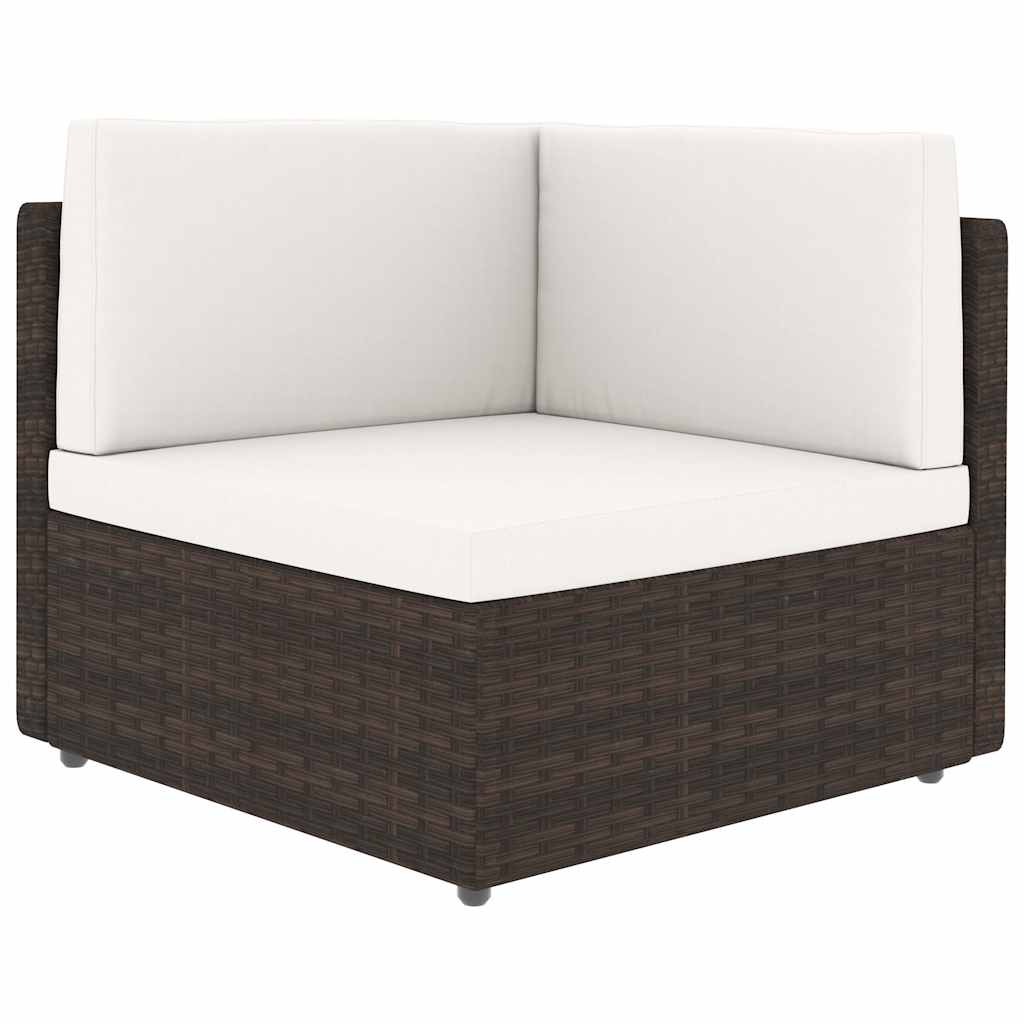 6 Piece Garden Lounge Set with Cushions Brown Poly Rattan