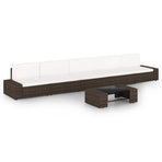 6 Piece Garden Lounge Set with Cushions Brown Poly Rattan