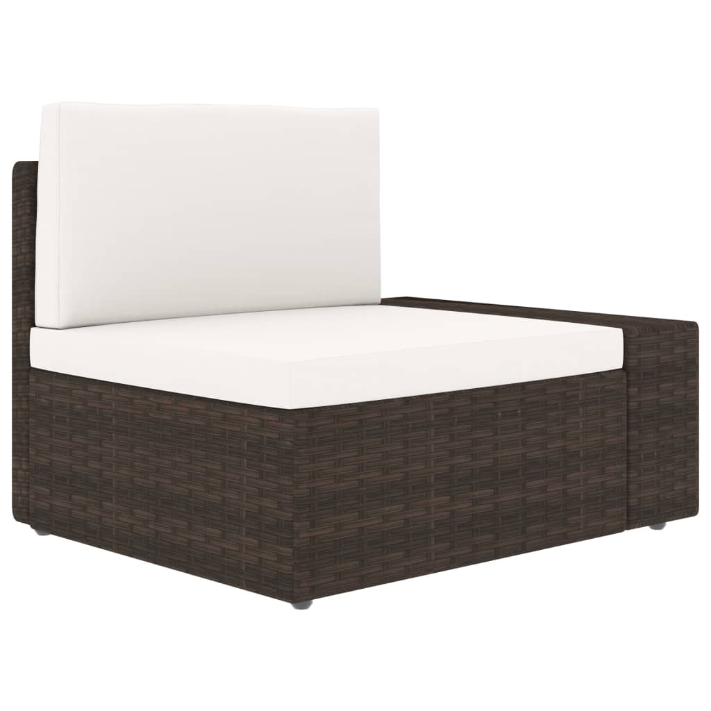6 Piece Garden Lounge Set with Cushions Brown Poly Rattan