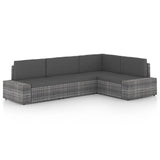 4 Piece Garden Lounge Set with Cushions Grey Poly Rattan