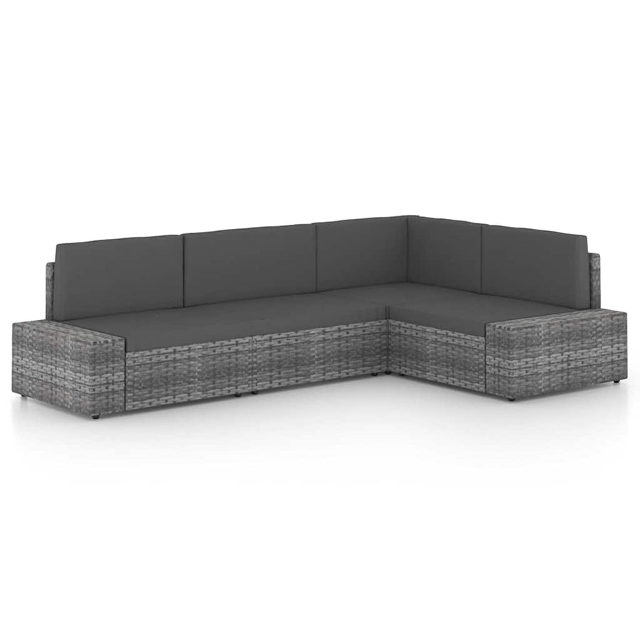 4 Piece Garden Lounge Set with Cushions Grey Poly Rattan
