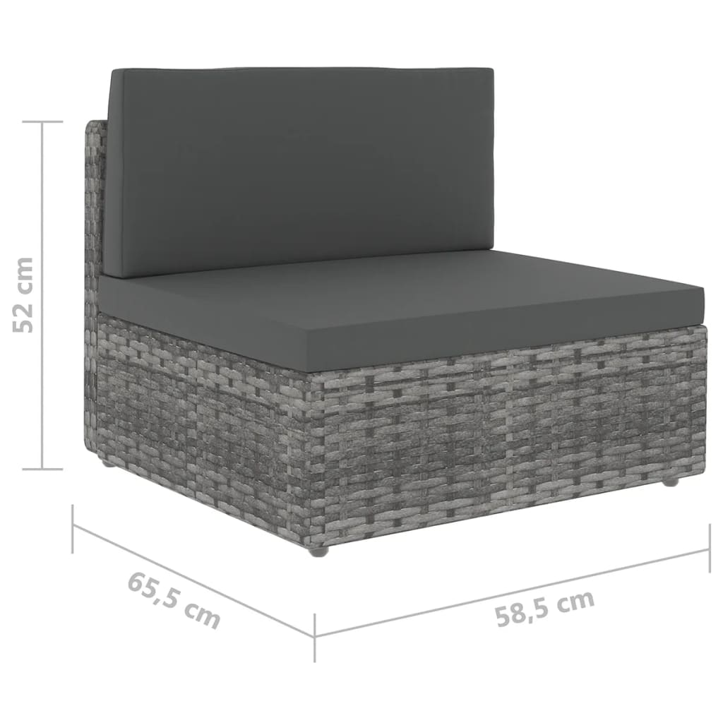 5 Piece Garden Lounge Set with Cushions Grey Poly Rattan