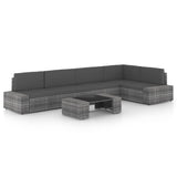 6 Piece Garden Lounge Set with Cushions Grey Poly Rattan