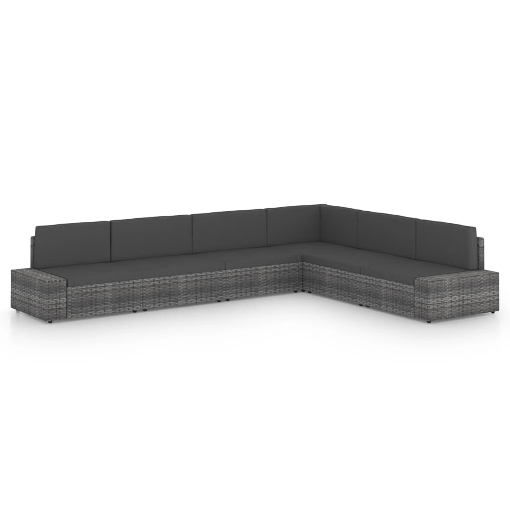 6 Piece Garden Lounge Set with Cushions Grey Poly Rattan