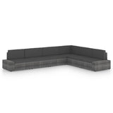 6 Piece Garden Lounge Set with Cushions Grey Poly Rattan