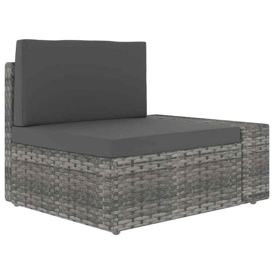 5 Piece Garden Lounge Set with Cushions Grey Poly Rattan
