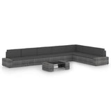 8 Piece Garden Lounge Set with Cushions Grey Poly Rattan