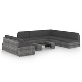 8 Piece Garden Lounge Set with Cushions Grey Poly Rattan - Front View