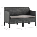 2-Seater Garden Sofa with Cushions Anthracite PP Rattan - 45-Degree Angle