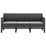 3-Seater Garden Sofa with Cushions Anthracite PP Rattan - Front View