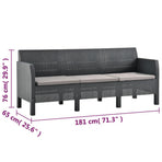 3-Seater Garden Sofa with Cushions Anthracite PP Rattan