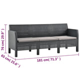 3-Seater Garden Sofa with Cushions Anthracite PP Rattan - 45-Degree Angle