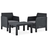 3 Piece Garden Lounge Set with Cushions PP Rattan Anthracite - Front View