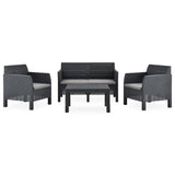 4 Piece Garden Lounge Set with Cushions PP Rattan Anthracite - Front View