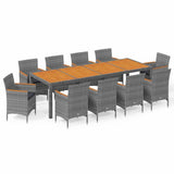 11 Piece Garden Dining Set Grey Poly Rattan - Front View