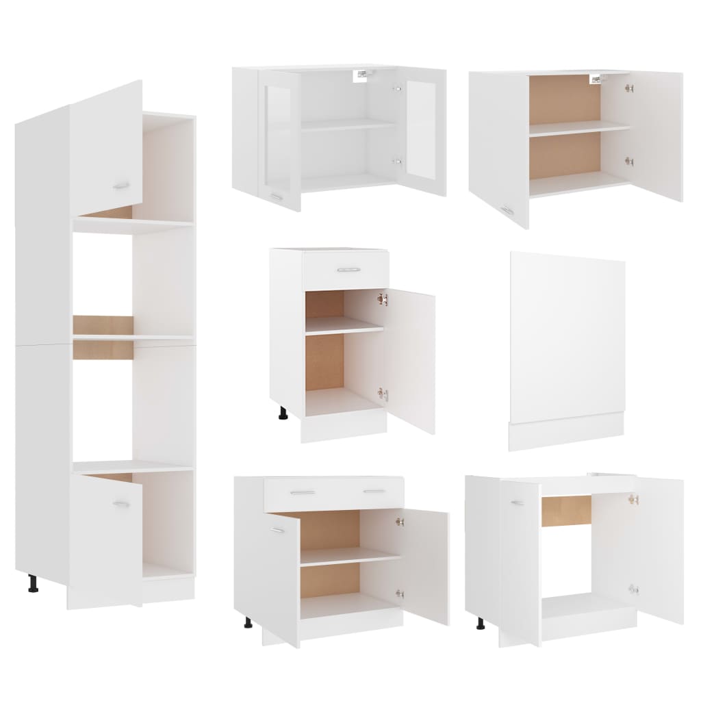 7 Piece Kitchen Cabinet Set Lyon White Engineered Wood