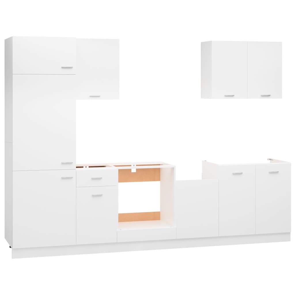 7 Piece Kitchen Cabinet Set Lyon White Engineered Wood