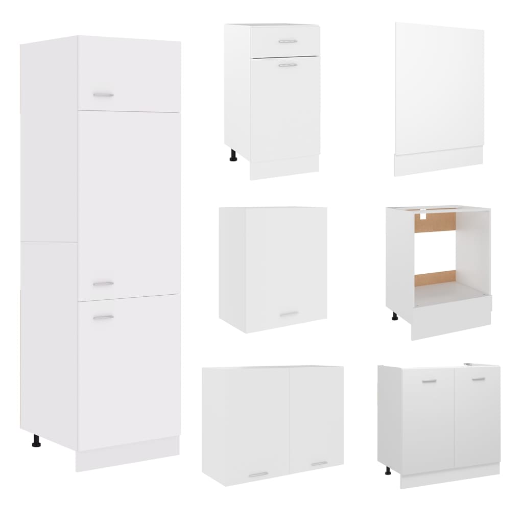 7 Piece Kitchen Cabinet Set Lyon White Engineered Wood