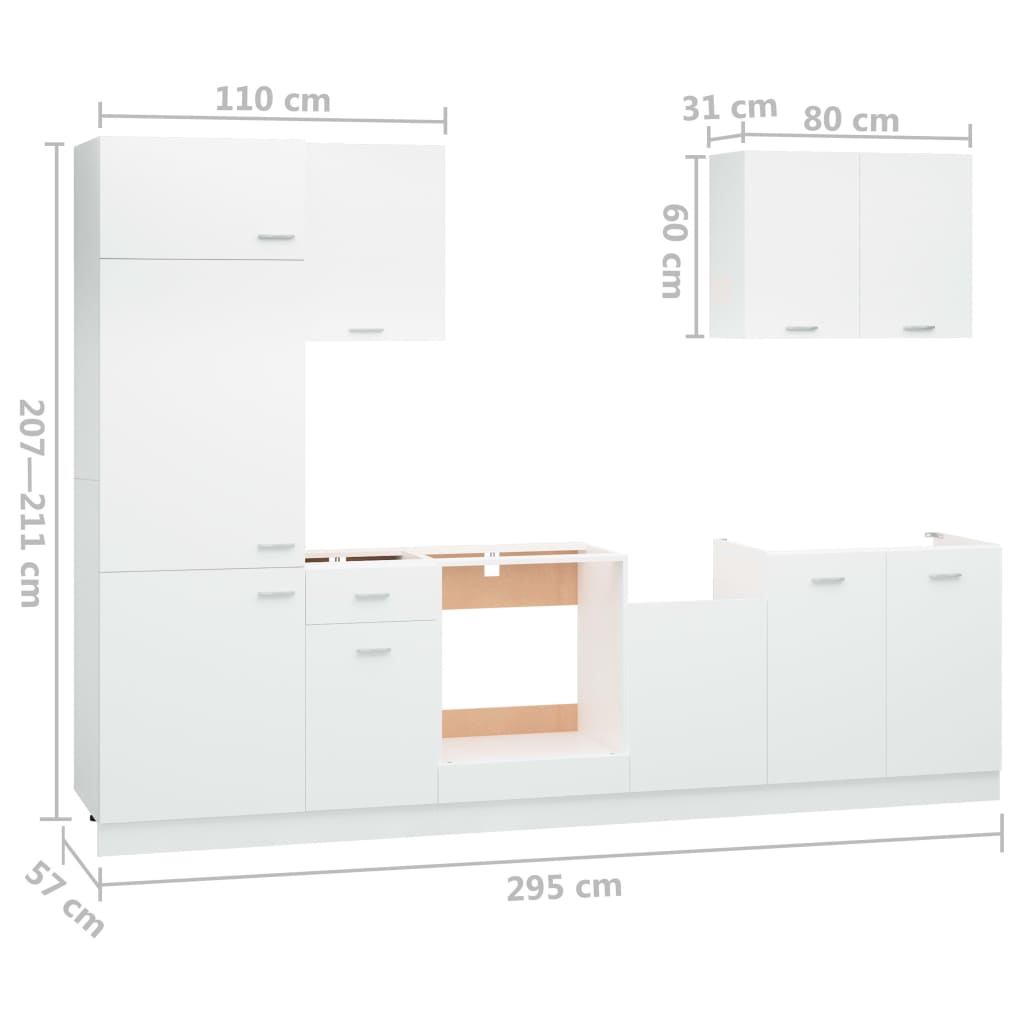 7 Piece Kitchen Cabinet Set Lyon White Engineered Wood