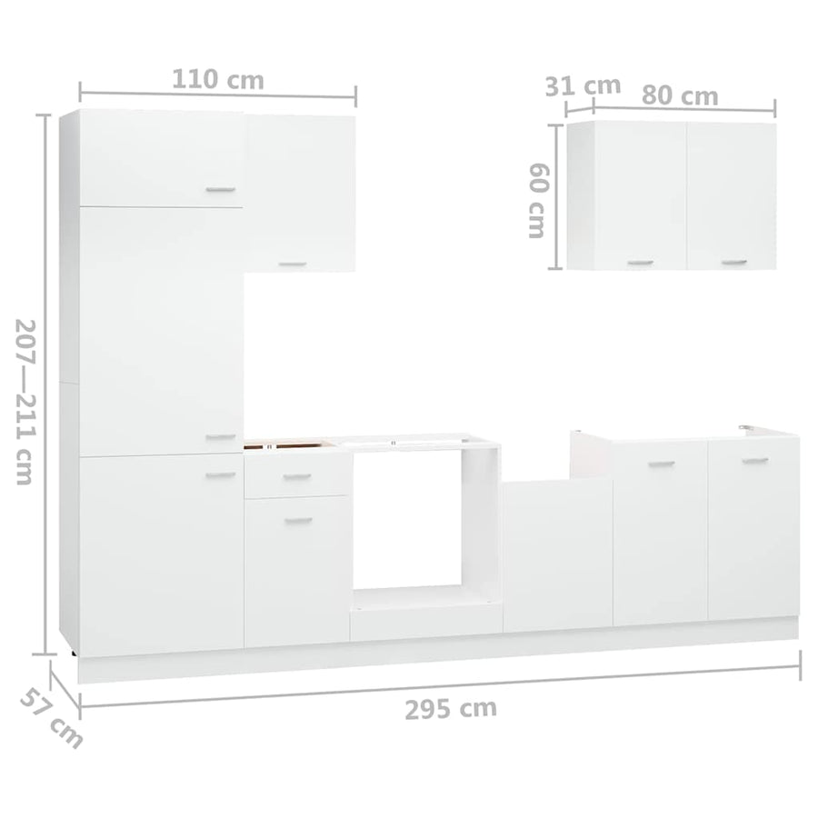 7 Piece Kitchen Cabinet Set Lyon" White Engineered Wood