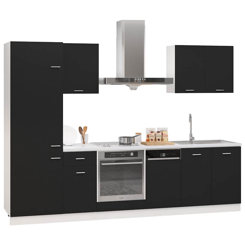 7 Piece Kitchen Cabinet Set Lyon Black Engineered Wood