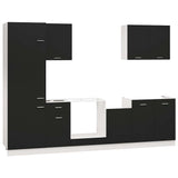 7 Piece Kitchen Cabinet Set Lyon Black Engineered Wood