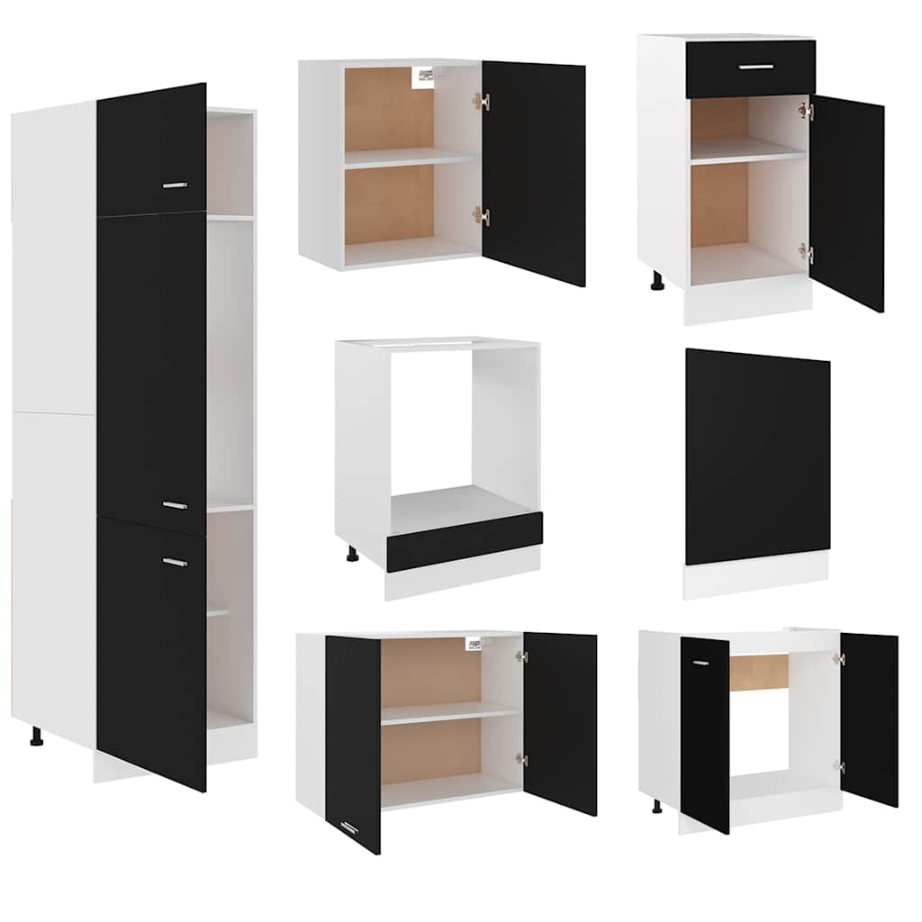 7 Piece Kitchen Cabinet Set Lyon Black Engineered Wood