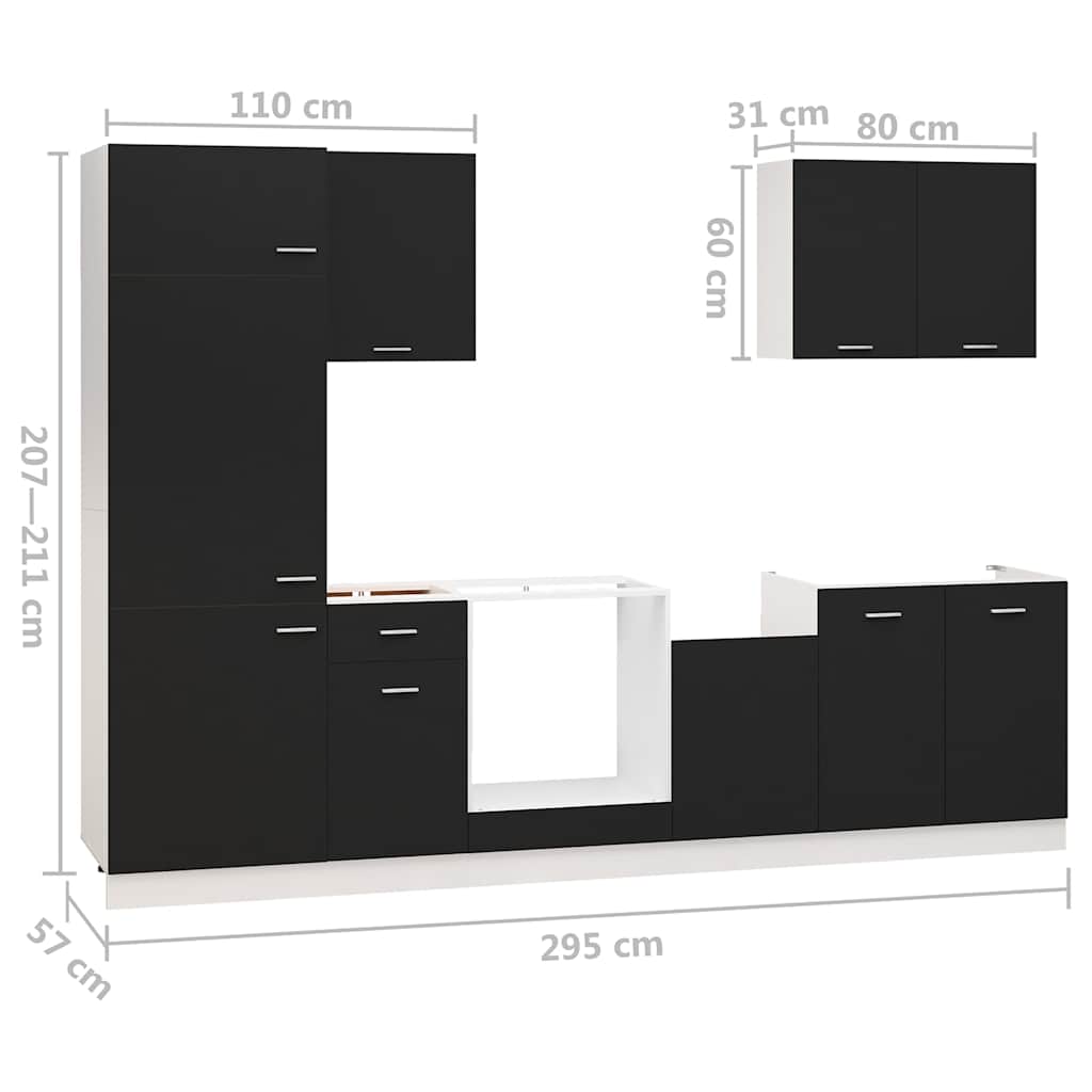 7 Piece Kitchen Cabinet Set Lyon Black Engineered Wood