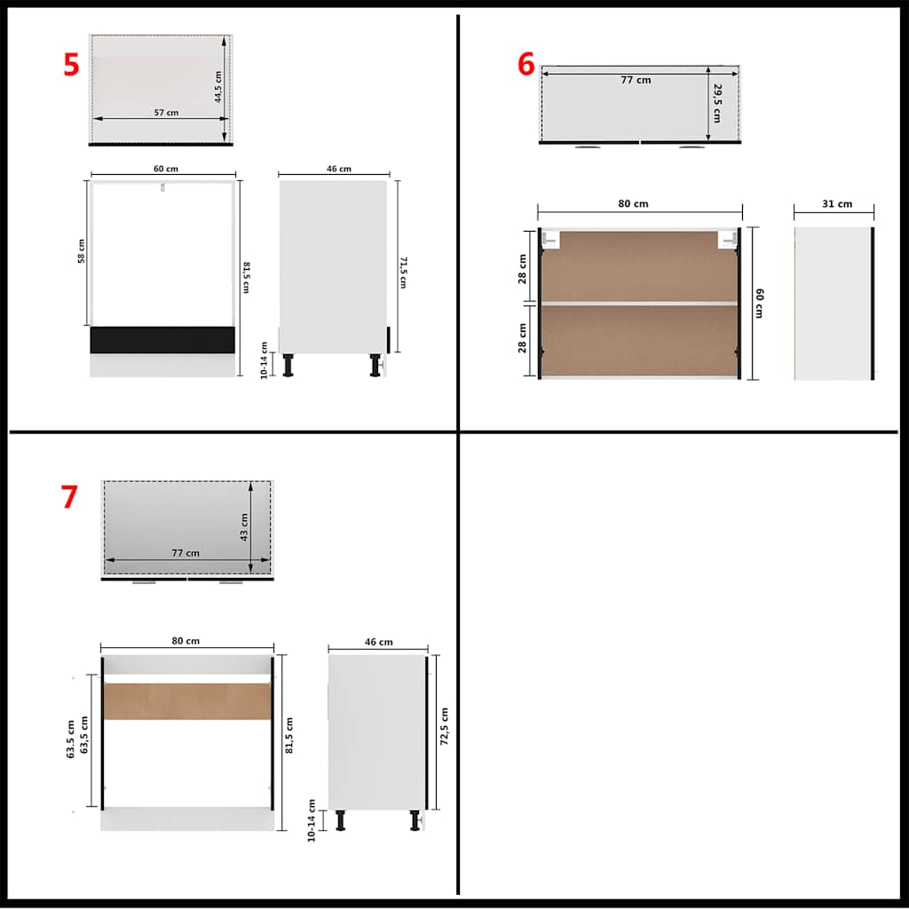 7 Piece Kitchen Cabinet Set Lyon Black Engineered Wood