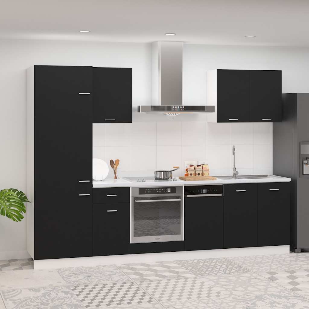 7 Piece Kitchen Cabinet Set Lyon Black Engineered Wood