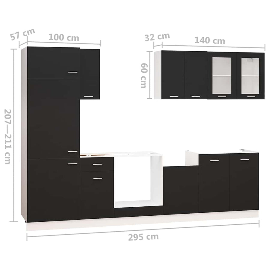 8 Piece Kitchen Cabinet Set Black Engineered Wood