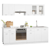 8 Piece Kitchen Cabinet Set Lyon White Engineered Wood - Front View