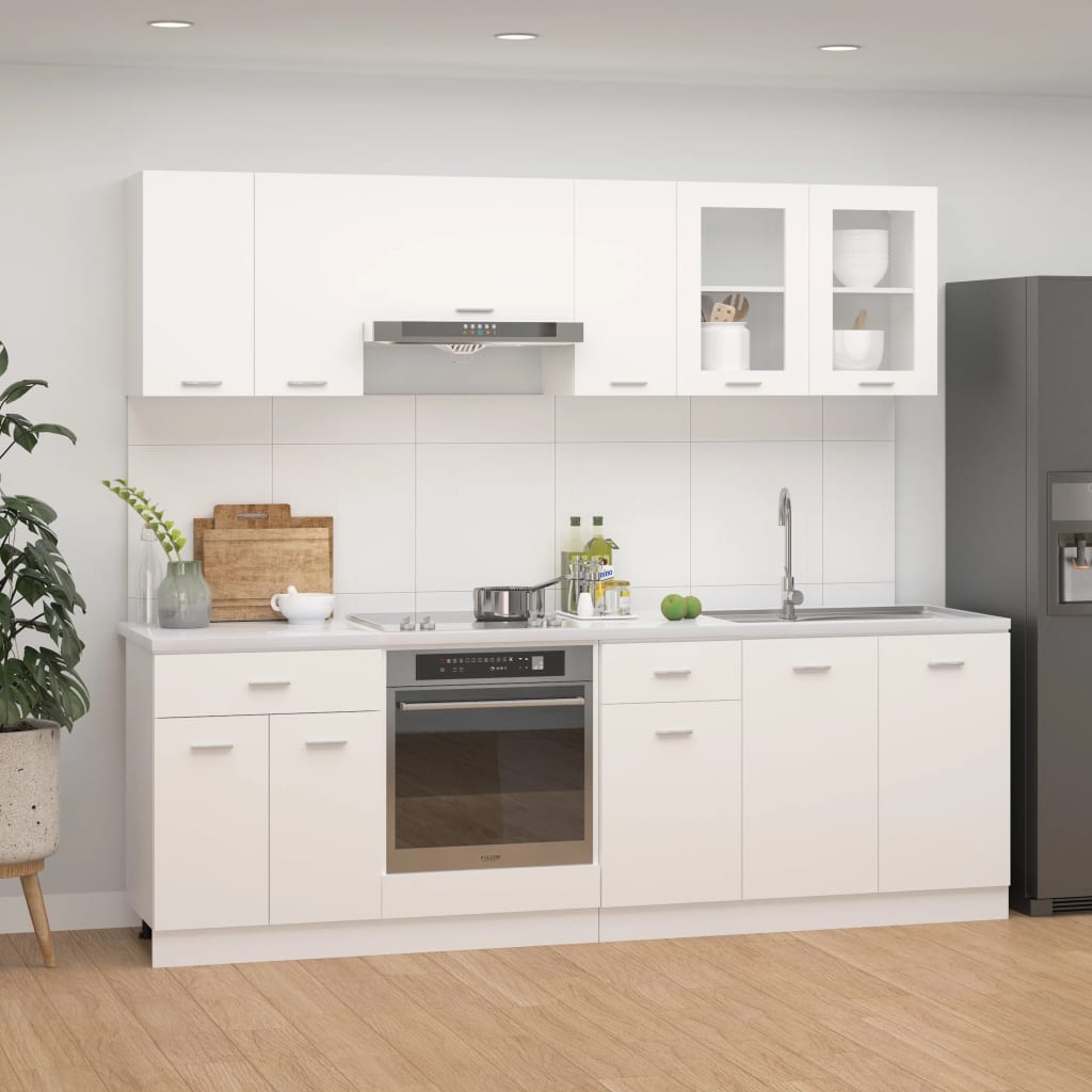 8 Piece Kitchen Cabinet Set Lyon White Engineered Wood