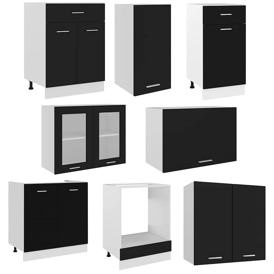 8 Piece Kitchen Cabinet Set Black Engineered Wood