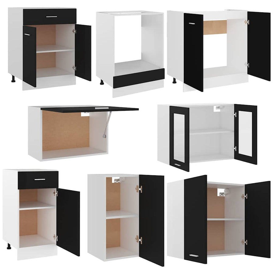 8 Piece Kitchen Cabinet Set Black Engineered Wood