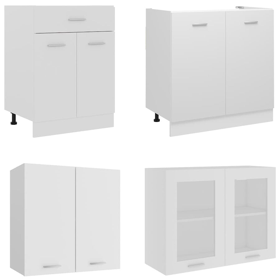 4 Piece Kitchen Cabinet Set "Lyon" White Engineered Wood